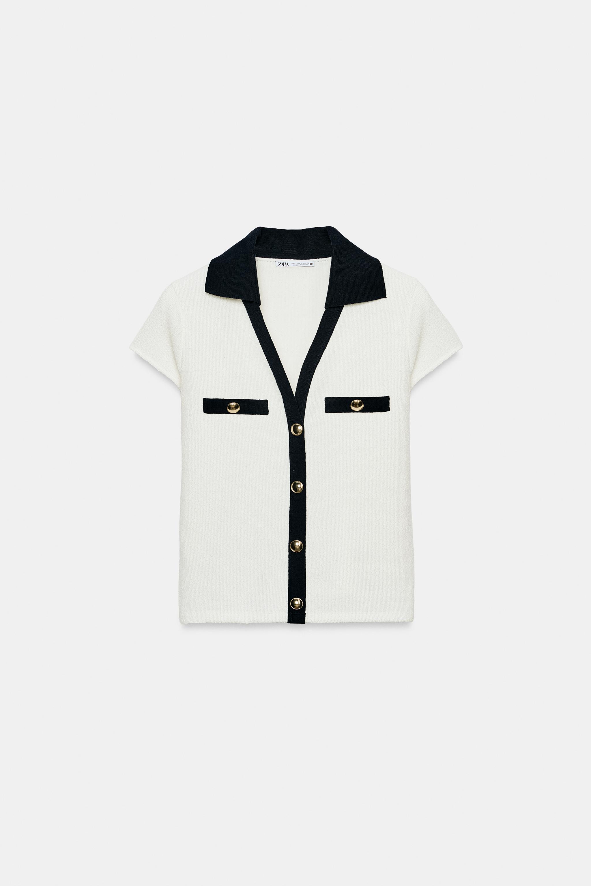 TEXTURED POLO COLLAR TOP